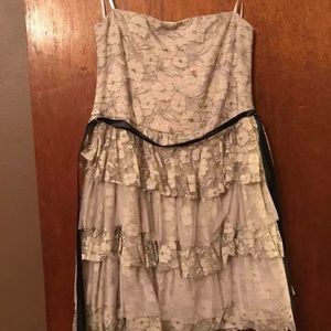 Short strapless layered tan homecoming dress